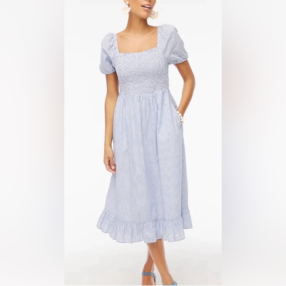 J. Crew Puff Sleeve Striped Midi Dress XS